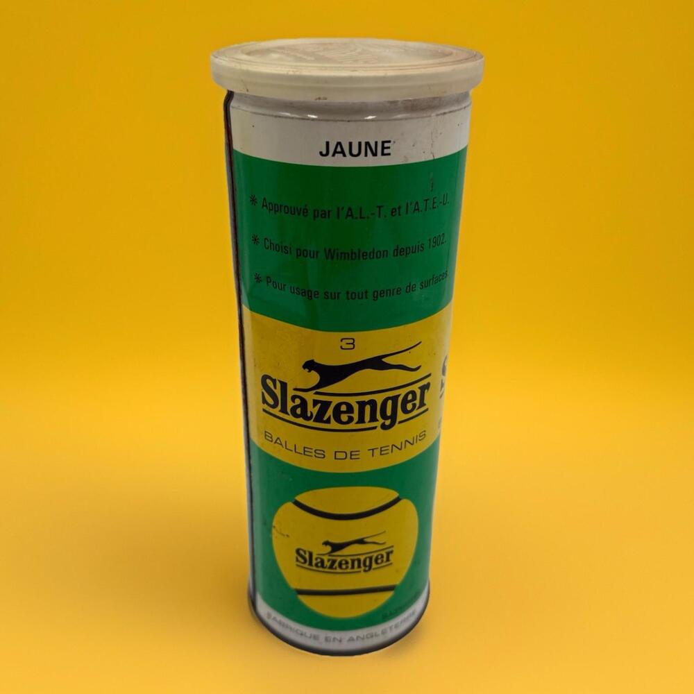 Vintage Sealed Can of 3 Slazenger Tennis Balls; Yellow, Made In England 1970’s